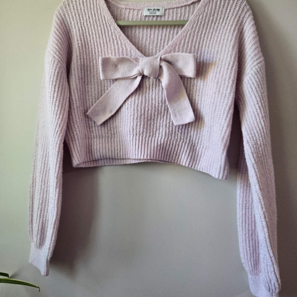 🎀🎀🎀Soft Girl Aesthetic: Lavender Bow-Front Crop Top SZ MED - Picture 5 of 7